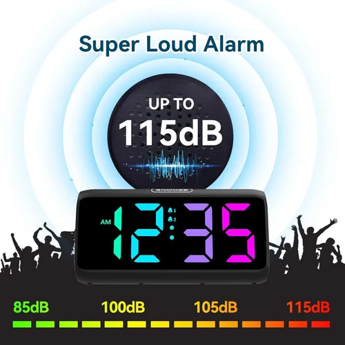 Miniatura 2 de Reloj despertador Netzu extra fuerte para personas que duermen pesadas, relojes despertador RGB para dormitorios para adultos mayores y niños, reloj