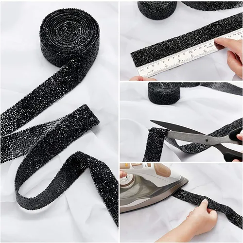 Miniatura 3 de Dowarm Cinta de diamantes de imitación de 3 yardas, rollo de cinta de diamantes de imitación, envoltura de malla con diamantes de imitación Negro