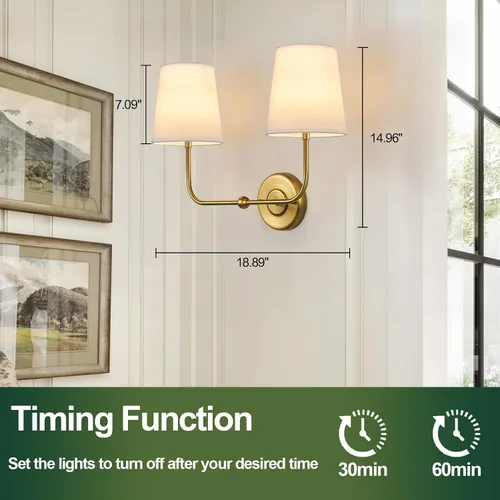 Miniatura 6 de Aplique de Pared de Doble Pared Operado por Batería, Apliques de Tela Inalámbricos Recargables de 2 Luces con Batería con Control Remoto, Luces