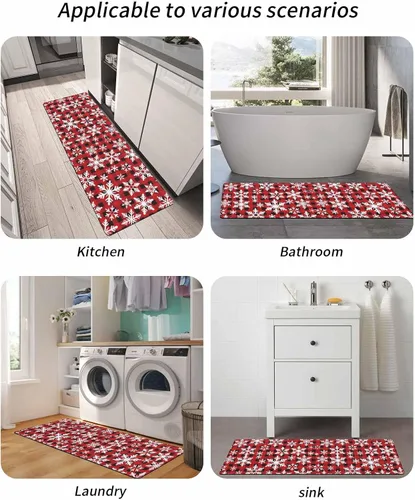 Miniatura 5 de Tapete de baño de copos de nieve de Navidad para bañera, antideslizante, de secado rápido y absorbente, tierra de diatomeas, fregadero de ducha
