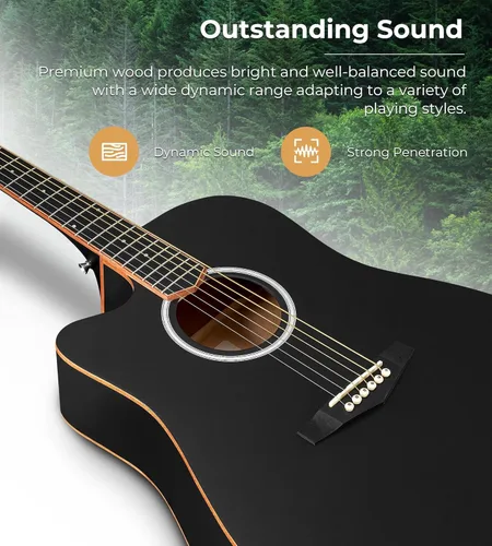 Miniatura 4 de Kit de guitarra electroacústica Vangoa para zurdos, tamaño completo, para principiantes adultos, con EQ de 4 bandas incorporado, bolsa, afinador