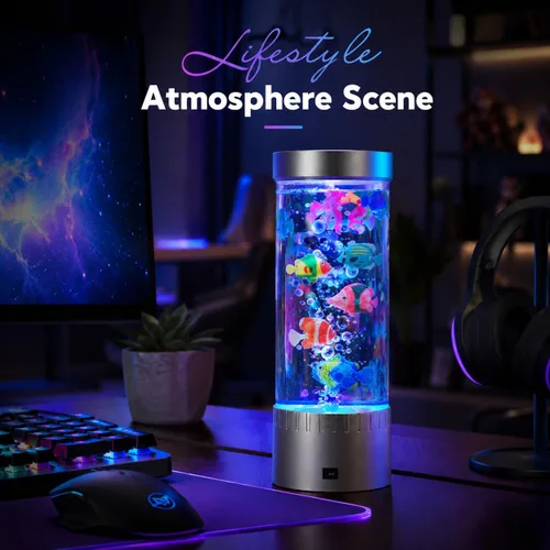 Miniatura 3 de Lámpara de medusas con luces LED RGB que cambian de color, lámpara de tanque de peces de burbujas con peces artificiales de natación, luz nocturna