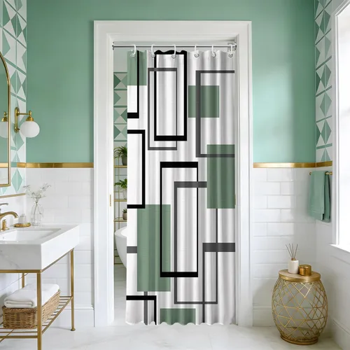 Miniatura 21 de Cortina de Ducha en Blanco y Negro Geométrica Cortinas de Ducha para Decoración de Baños de Hombres Juego de Cortina de Baño en Negro Blanco y Gris