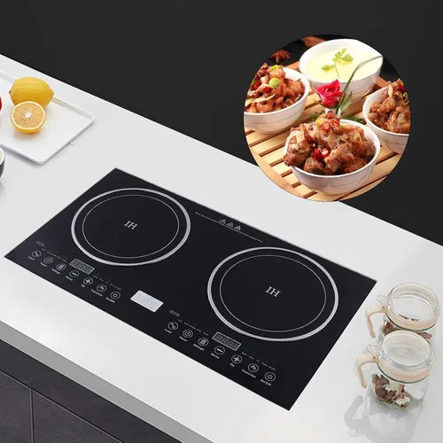 Placa de cocción de doble inducción, quemador portátil de doble quemador digital de cerámica de 1400 W y quemador de inducción de 1200 W, control de