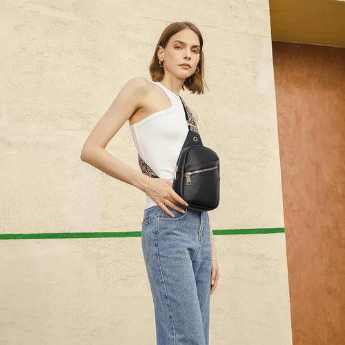 Miniatura 65 de Telena Bolso bandolera para mujer, bolso cruzado para mujer, cangurera de cuero vegano con correa ajustable