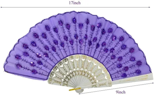 Miniatura 5 de 10 abanicos de mano plegables de tela colorida con patrón de pavo real, abanicos de mano plegables españoles para regalos de boda, decoración
