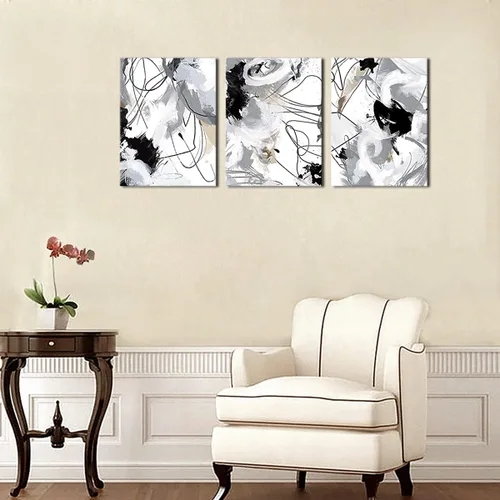 Miniatura 6 de Lienzo abstracto para pared, para dormitorio, baño, sala de estar, decoración de pared, negro, blanco, gris, moderno, abstracto, lienzo, impresiones