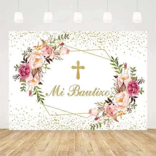 Miniatura 2 de Sendy Telón de fondo de 7 x 5 pies Mi Bautizo para decoración de fiesta de bautismo, suministros de decoración de fiesta de Dios bendiga la primera