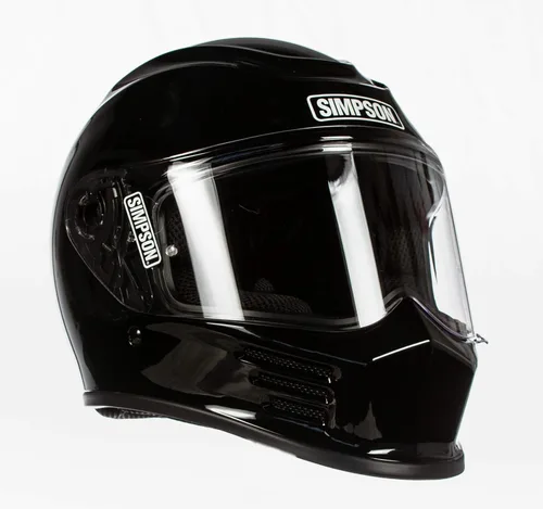 Simpson SPBM2 Speed Bandit - Casco de carreras de cara completa, tamaño mediano, negro brillante, escudo transparente incluido, escudo ahumado