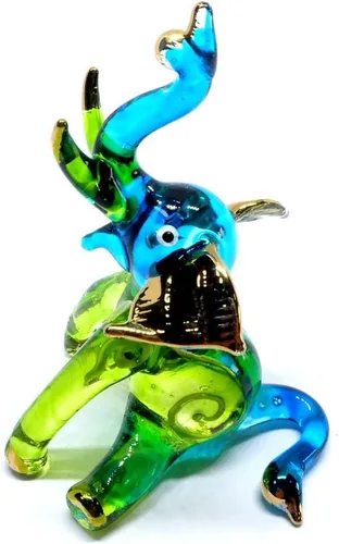 Miniatura 10 de Paquete de 2 figuras de elefante de cristal soplado de 2 pulgadas hechas a mano, figuras de elefante sentado y de pie, ideas coleccionables