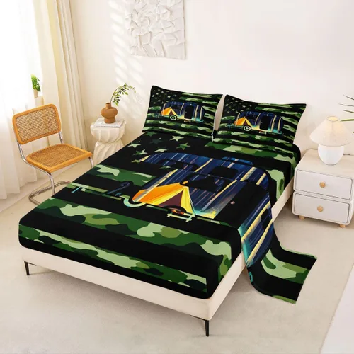 Miniatura 19 de Erosebridal American Flag Bed Sheets Twin Army Green Camo Deep Pocket Fitted Sheet for Kids Boys Girls Bear Claw Hunting Theme Bedding Set Camoflage