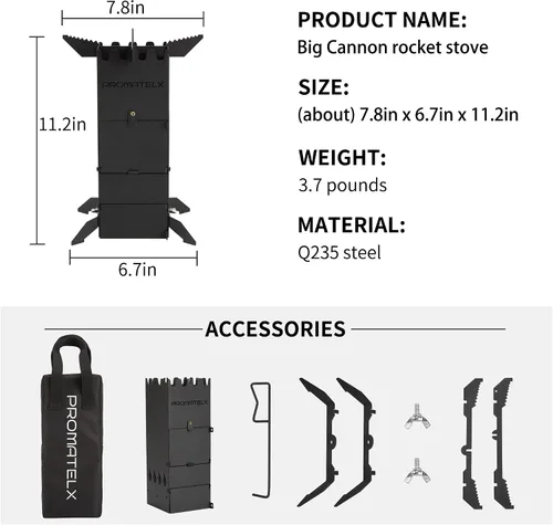 Miniatura 7 de Estufa de cohete portátil, estufa de leña y estufa de mochilero, diseño resistente al viento con bolsa de transporte, perfecta para patio trasero