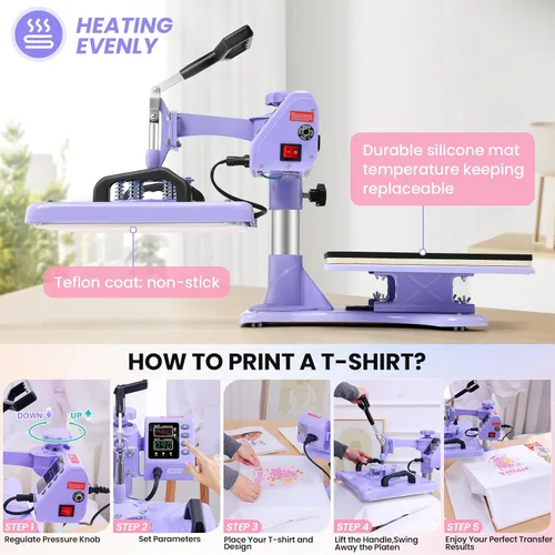 Miniatura 3 de WHUBEFY Prensa de calor, máquina de impresión de camisetas 5 en 1 de 15 x 12 pulgadas, máquina de transferencia de calor industrial digital