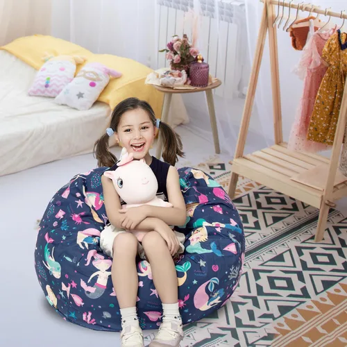 Miniatura 7 de LOLOMLO Funda para puf de almacenamiento de animales de peluche, para niños, mantas, toallas, puf (solo cubierta), sofá de lona con cremallera YKK