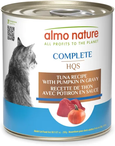 almo nature HQS Complete CAT - Receta de atún húmedo para gatos con calabaza en salsa, comida para gatos sin granos, 9.87 onzas (paquete de 24)