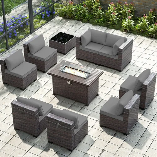Miniatura 25 de Gotland Juego de muebles de patio de 8 piezas con mesa con fogón, muebles de ratán para exteriores para todo tipo de clima con respaldo alto de 2