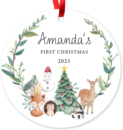 Miniatura 8 de Adorno de Navidad de familia de 3 2025, adorno personalizado para la primera Navidad del bebé, recuerdo de adorno familiar con tema de oso, 3.5 Co-03