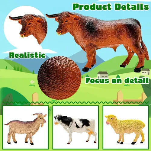Miniatura 3 de BOLZRA Figuras de animales de granja, juguetes realistas de animales de plástico con bloques de construcción de vallas, juego de figuras de granja