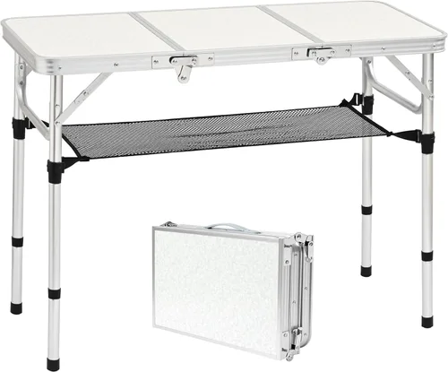 Miniatura 10 de YUFIFAIRY Mesa plegable pequeña de 2 pies, mesa de campamento portátil con soportes de malla, altura ajustable de aluminio ligero, con asa