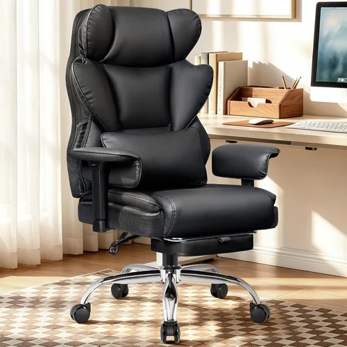 Miniatura 11 de BESTFAIR Silla de oficina grande y alta, silla ejecutiva de respaldo alto con reposapiés y soporte lumbar para personas pesadas, brazos ajustables