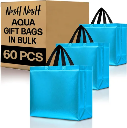Miniatura 21 de Nush Nush Bolsas de regalo de color azul aguamarina de gran tamaño – Juego de 30 bolsas de regalo azul claro brillante con asas a granel – Bolsa