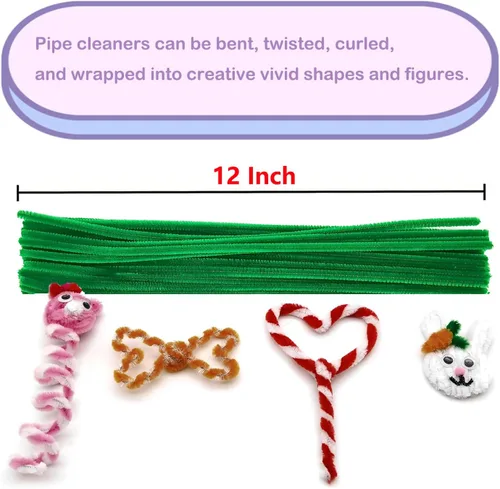 Miniatura 3 de Cldamecy 100 limpiadores de tuberías de color verde con 20 ojos meneantes, tallos de felpilla para artes y manualidades, proyectos de bricolaje