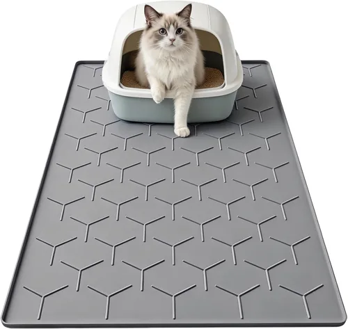 Miniatura 12 de Garoopion Tapete de Silicona para Atrapar Arena para Gatos, Grande Impermeable 34" X 22" Tapete para Caja de Arena de Gatos, Fácil de Limpiar, Beige