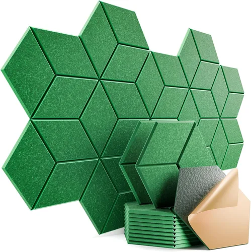 Miniatura 91 de Paquete de 12 paneles acústicos autoadhesivos de 12 x 10 x 0.4 pulgadas, paneles de espuma a prueba de sonido con alta densidad, diseño forrado