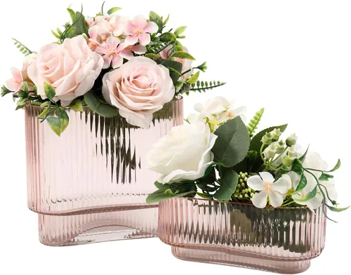 Miniatura 61 de Jarrón redondo de cristal, floreros para ramo, jarrones de vidrio acanalado para flores, pequeño jarrón transparente para sala de estar, oficina