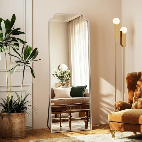 Miniatura 4 de Espejo arqueado plateado de cuerpo entero de 21"x56", para colgar en la pared o de piso con marco de metal, espejo arqueado decorativo moderno