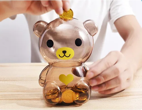 Miniatura 3 de DreamsEden Bonita alcancía de oso, pequeña caja de monedas de plástico para dinero, 5.9 pulgadas de alto