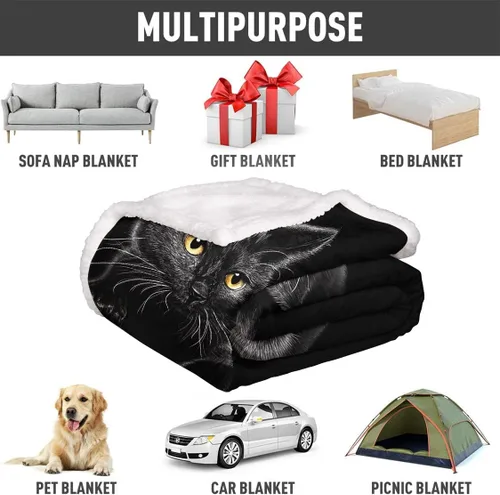 Miniatura 7 de YISUEMEI - Manta Sherpa de gato negro, suave y afelpada, linda manta de forro polar para adultos y amantes de los gatos, 60 x 80 pulgadas