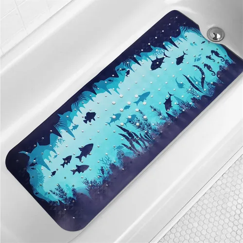 Miniatura 27 de Tapete de baño turquesa antideslizante de 40 x 16 pulgadas, extra largo, antideslizante, para bañera, tapete moderno de arte abstracto, tapete