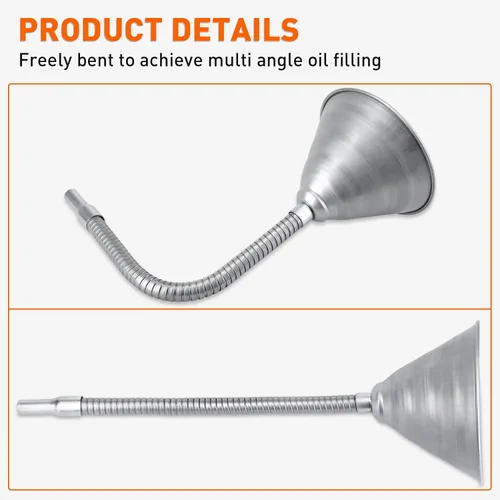 Miniatura 4 de Embudo universal de acero flexible con filtro y tubo flexible, galvanizado para todos los aceites automotrices, combustible diesel y otros líquidos