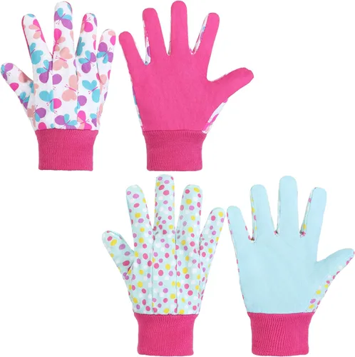 Miniatura 8 de HANDLANDY 2 pares de guantes de jardinería para niños, niñas y niños, guantes de trabajo de jardín (mariquita verde y puntos, M)