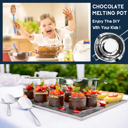 Miniatura 5 de Olla de doble caldera de 1000ML/1QT para derretir chocolate, juego de fabricación de velas de acero inoxidable 304 con espátula de silicona
