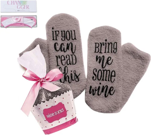 CHANGGER Calcetines unisex con texto en inglés "If You Can Read This Bring Me Some Fuzzy Funny Saying Crew Socks Christmas Unisex Gift