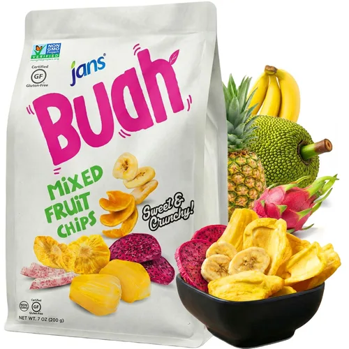 Miniatura 14 de Jans Buah Chips de frutas secas: experimenta frutas mixtas secas reales, sin gluten, dulces y crujientes, listas para comer, perfectas