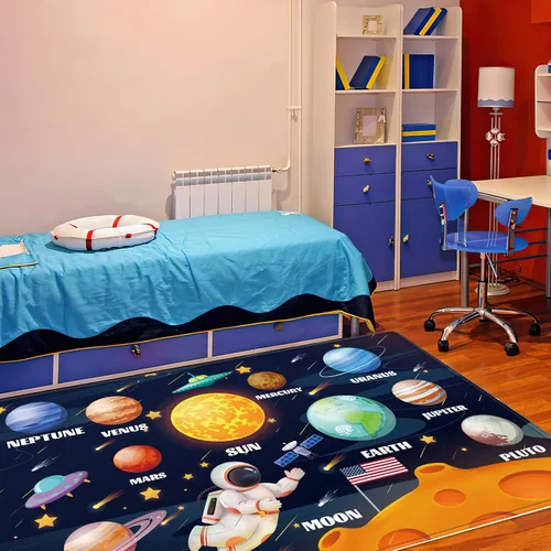 Miniatura 3 de Alfombra de juegos para niños, alfombra de espacio exterior del sistema solar, alfombra educativa para niños, alfombra de juego para niños