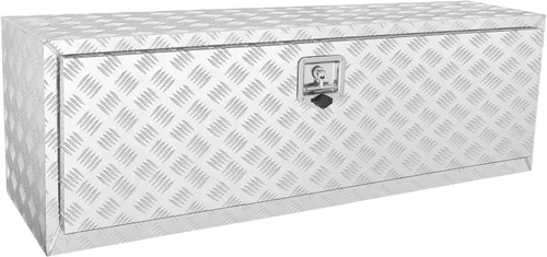 VEVOR Caja para Camión Underbody, Caja de Almacenamiento para Pickup de 48"×17"×18", Caja de Herramientas de Placa de Diamante de Aluminio Plateado