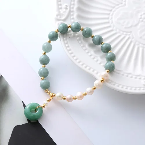 Miniatura 5 de Pulsera de perlas de jade birmano, pulsera elástica con cuentas de piedras preciosas, pulsera elástica, pulsera para mujer, Piedra