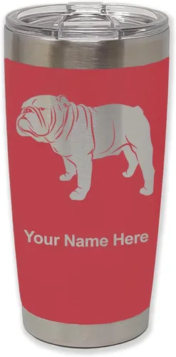 Miniatura 22 de LaserGram Vaso aislado al vacío de 20 onzas, Bulldog Dog, grabado personalizado incluido (negro)
