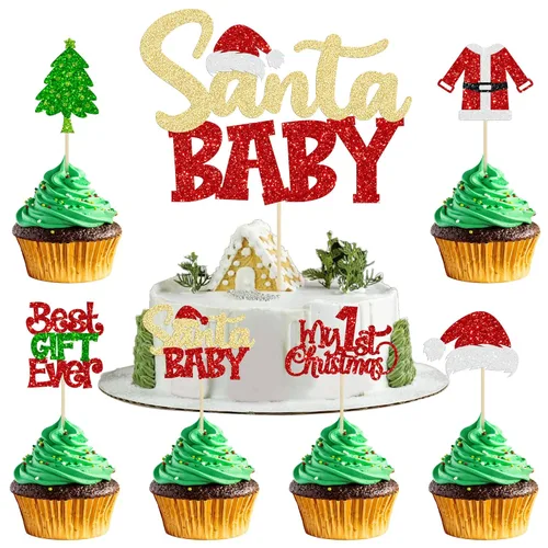 Miniatura 36 de Gyufise 24 piezas Adornos para cupcakes de jengibre de Navidad con purpurina, adornos para cupcakes de jengibre para revelar el género, púas