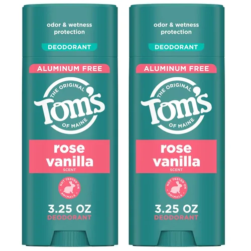 Tom's of Maine Desodorante natural sin aluminio Rose Vanilla para mujeres y hombres, se transparenta, protección contra olores y humedad,