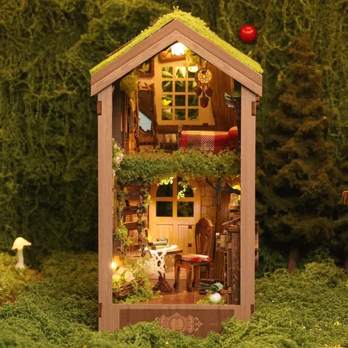 Kits de rincón de libros para adultos, casa de muñecas en miniatura 3D con LED, la casa del árbol secreto de madera, estantería de madera, regalos
