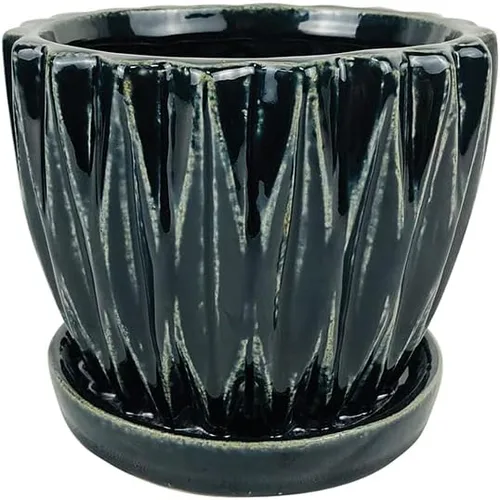 Miniatura 2 de Garden & Home Maceta de cerámica verde de 5.5 pulgadas para interiores con un platillo adjunto y orificio de drenaje para todas las plantas de casa