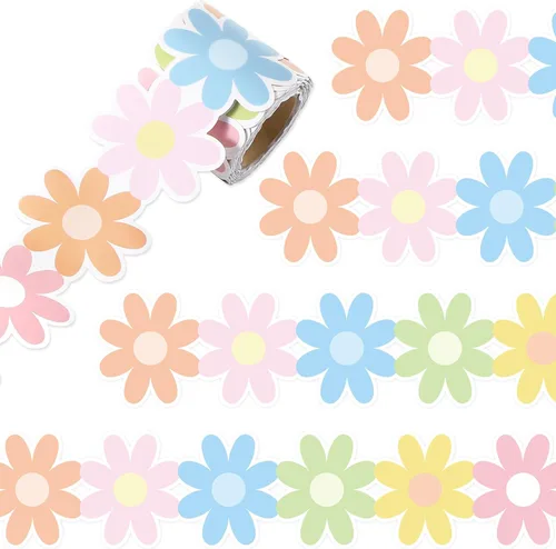Tablero de anuncios de margaritas para decoración de 32.8 pies, borde de anuncios floral pastel de margarita, bordes enrollados troquelados para