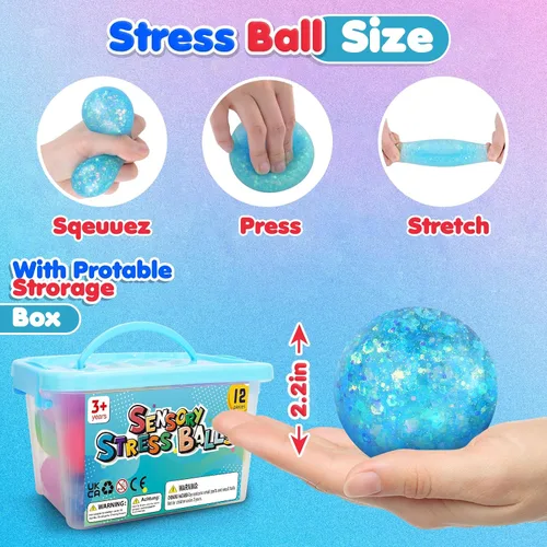 Miniatura 3 de Pelotas de Estrés y Juguetes Sensoriales Fidget: Juego de 12 Bolas Esponjosas de Estrés para Niños de 3 a 12 años - Bola Sensorial de Terapia