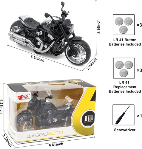 Miniatura 5 de Ming You Juguetes de motocicleta de tracción hacia atrás, motocicleta de juguete con luz intermitente y sonidos para niños mayores de 3 años