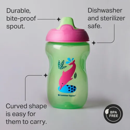 Miniatura 3 de Tommee Tippee Vaso Sippee, 9m+, 10 onzas, paquete de 3 botellas de agua antiderrames para niños, rojo, morado y verde, pico resistente a mordidas